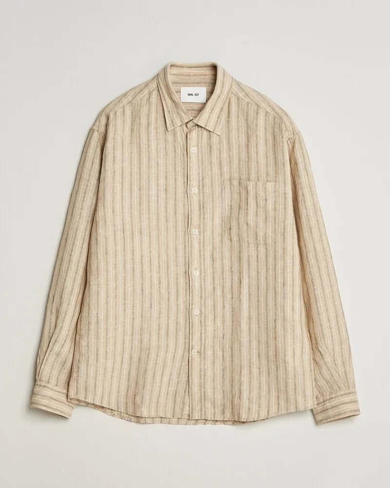 NN 07 Deon Linen Shirt Black Stripe Mehrfarbig
