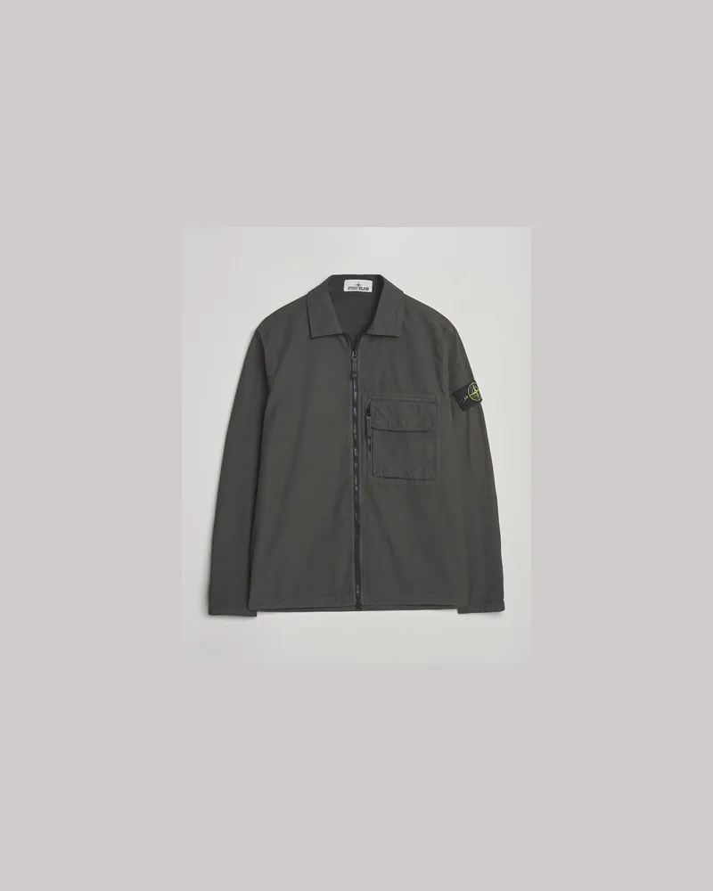 Stone Island Garment Dyed Organic Cotton Zip Overshirt Lead Grey Grau