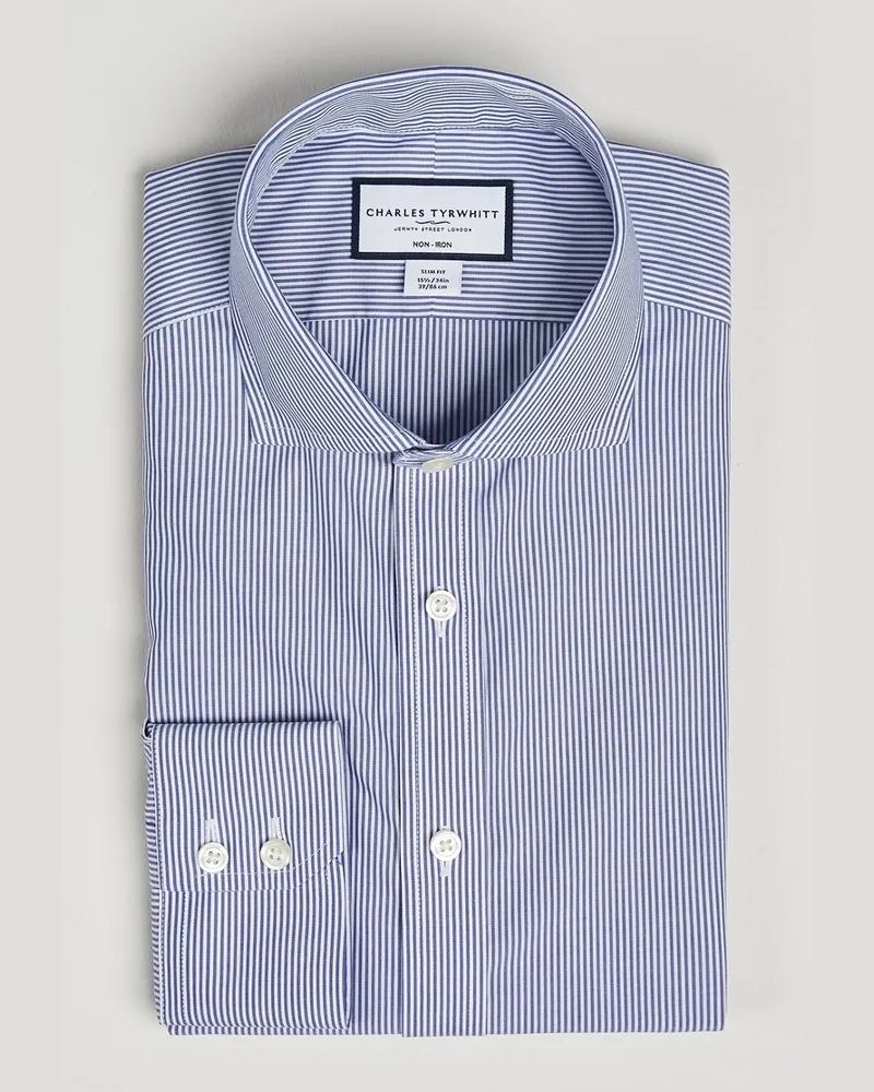 Charles Tyrwhitt Slim Fit Non Iron Bengal Stripe Poplin Shirt Navy Blau