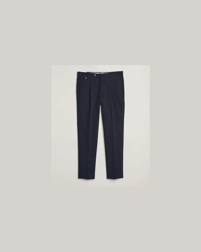 Pantaloni Torino Slim Fit Pleated Cotton/Cashmere Trousers Navy Blau