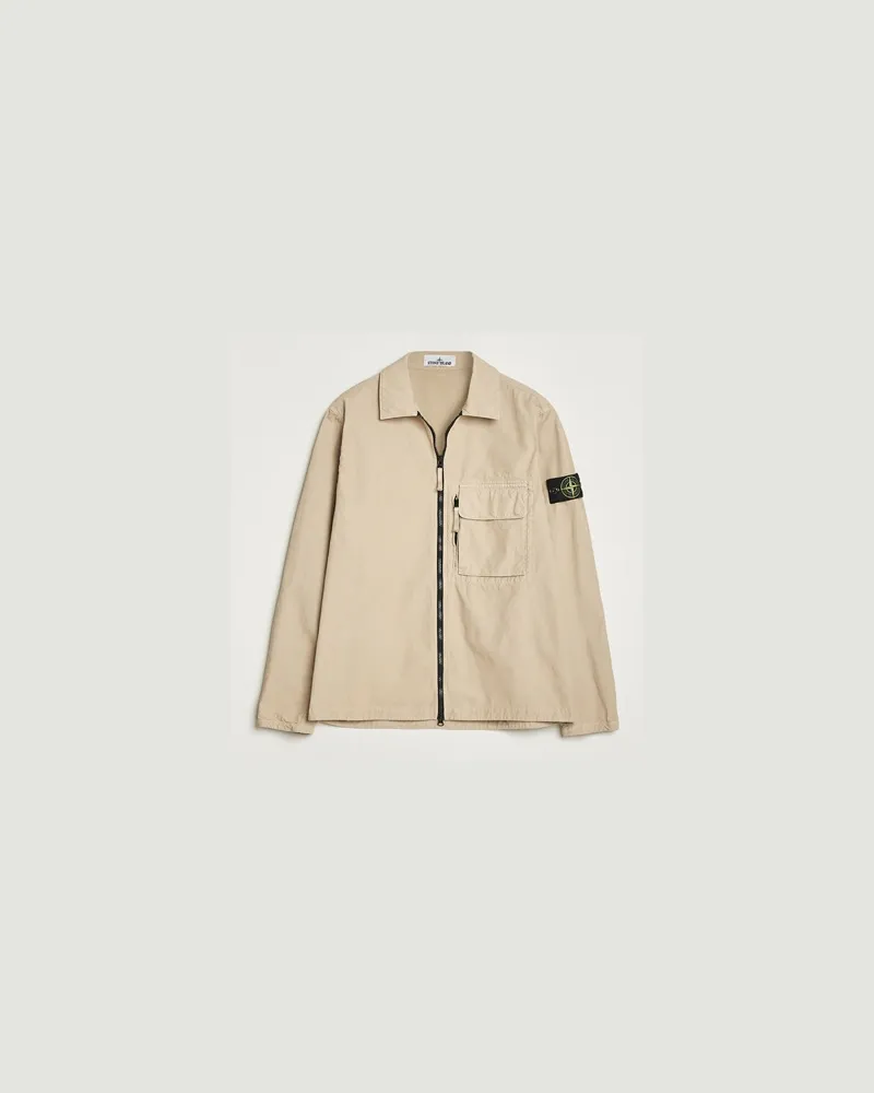Stone Island Garment Dyed Organic Cotton Zip Overshirt Beige Beige