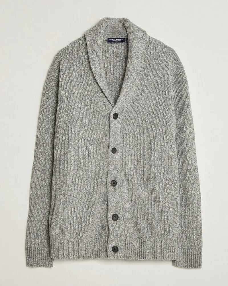 Charles Tyrwhitt Chunky Merino Shawl Neck Cardigan Grey Grau