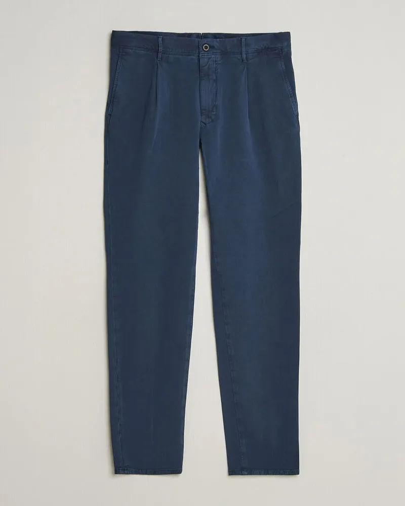 Incotex Tapered Fit Pleated Linen Slacks Navy Blau