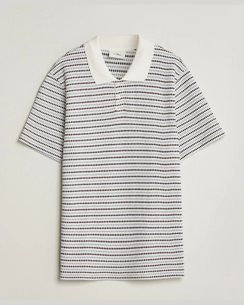 LES DEUX Knitted Stripe Polo Eggnog White Weiß