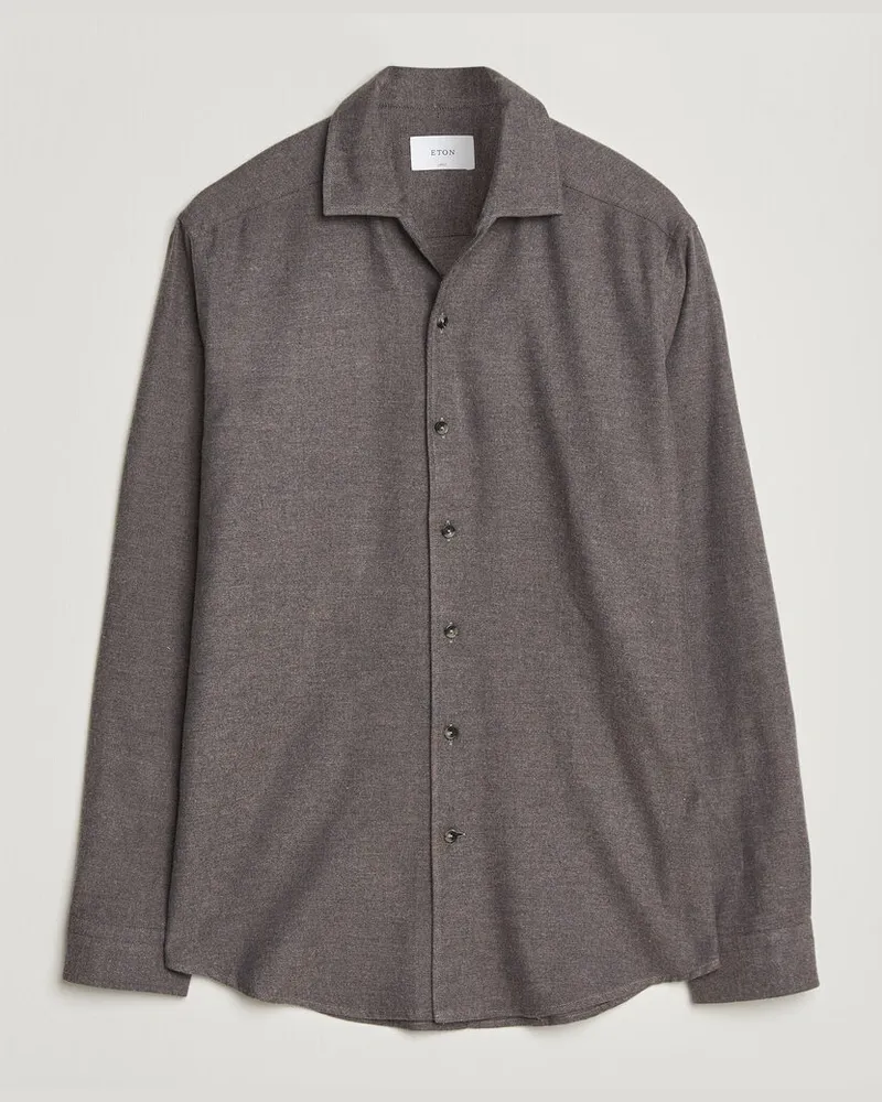 Eton Casual Fit One Piece Collar Flannel Shirt Dark Brown Braun