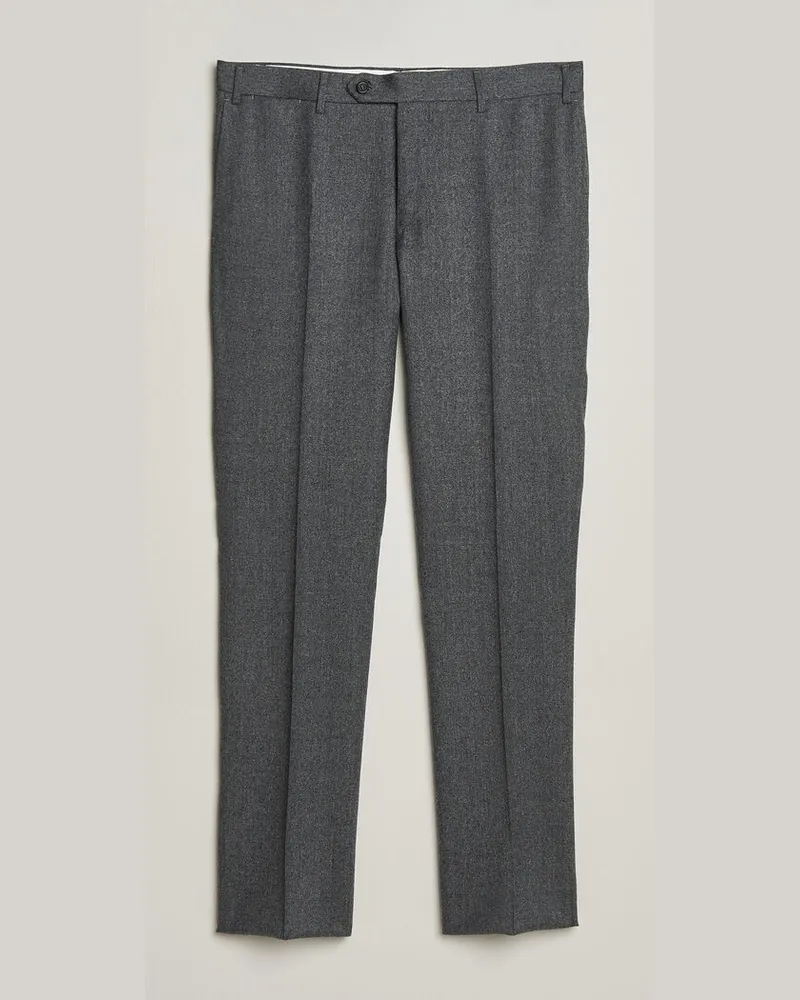 Canali Slim Fit Flannel Trousers Grey Melange Grau