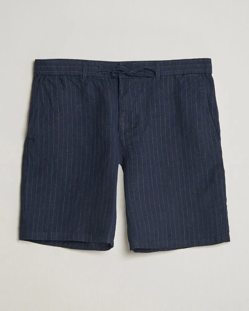 Gant Regular Fit Striped Linen Drawstring Shorts Evening Blue Blau