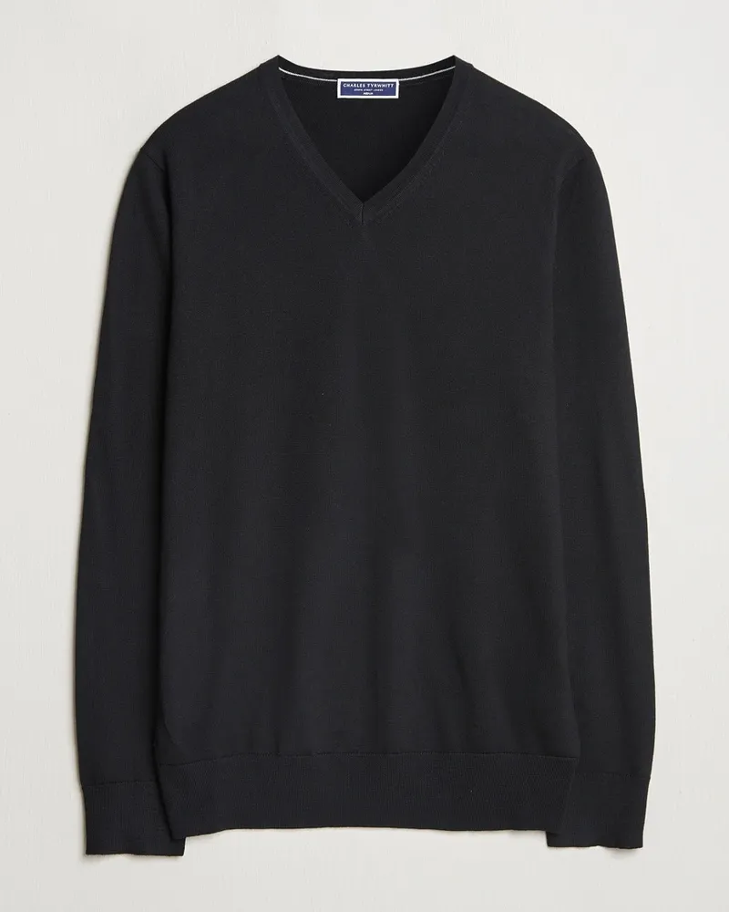 Charles Tyrwhitt Pure Merino V-Neck Jumper Black Schwarz
