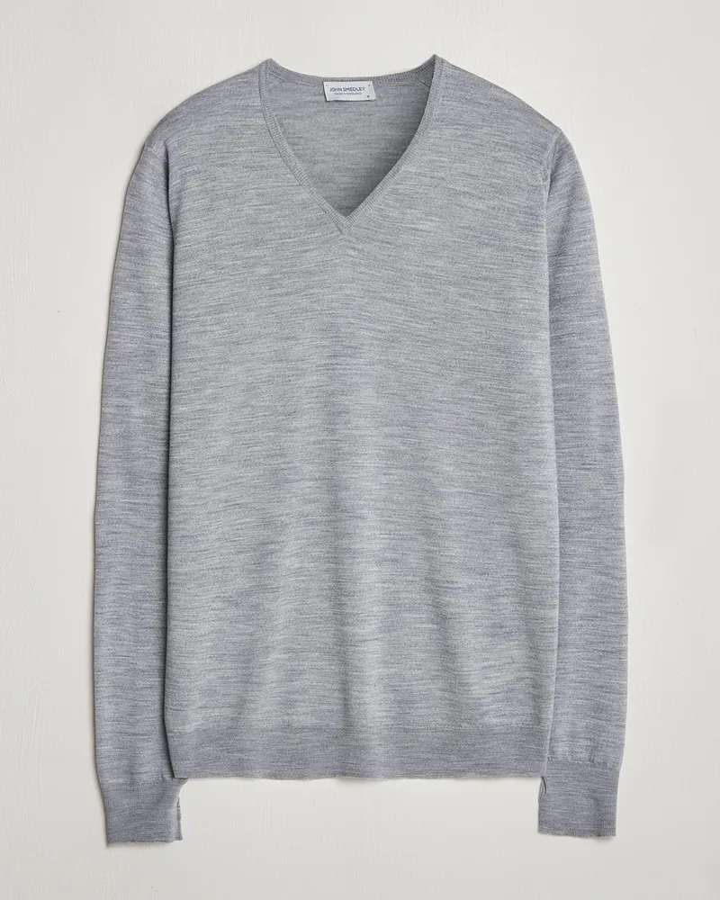 John Smedley Bobby Extra Fine Merino V-Neck Pullover Silver Grey Grau