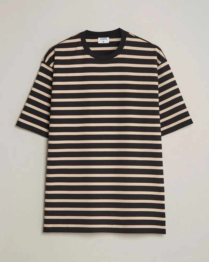 Filippa K Striped Crew Neck T-Shirt Black/Pearl Schwarz