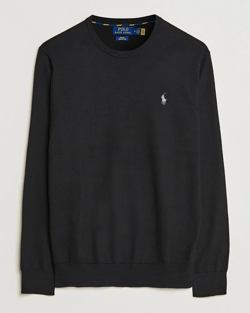 Ralph Lauren Pima Cotton Crew Neck Pullover Polo Black Schwarz