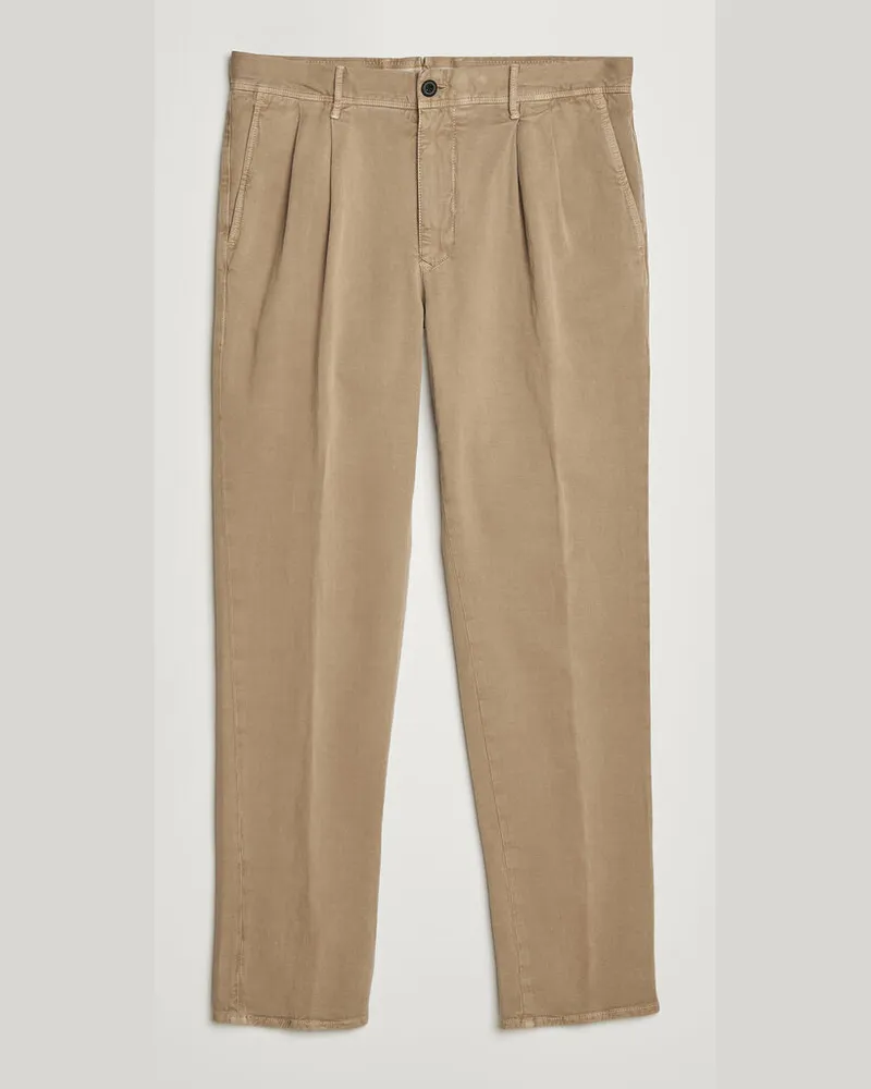 Incotex Tapered Fit Pleated Linen Slacks Brown Braun