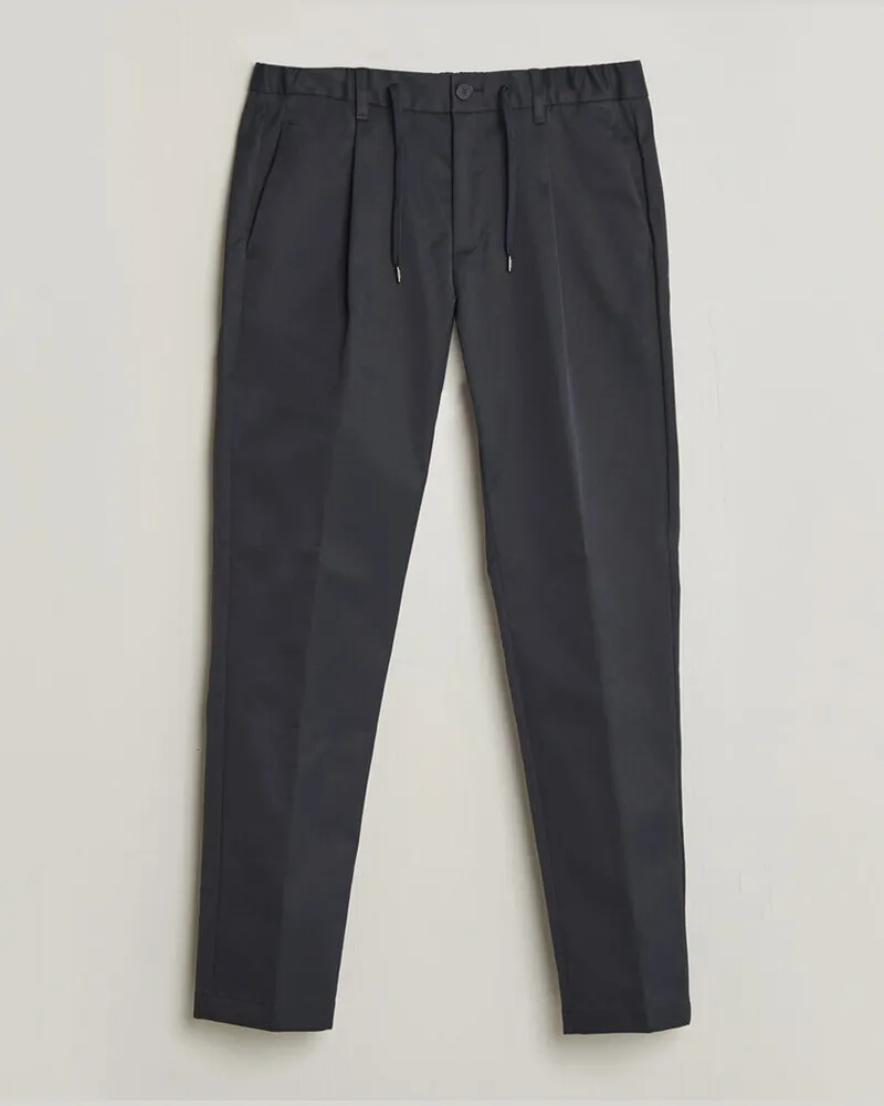 Herno Pleated Technical Cotton Trousers Navy Blau