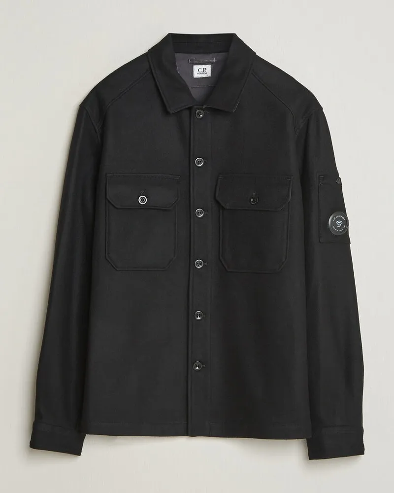 C.P. Company Felted Wool Overshirt Black Schwarz