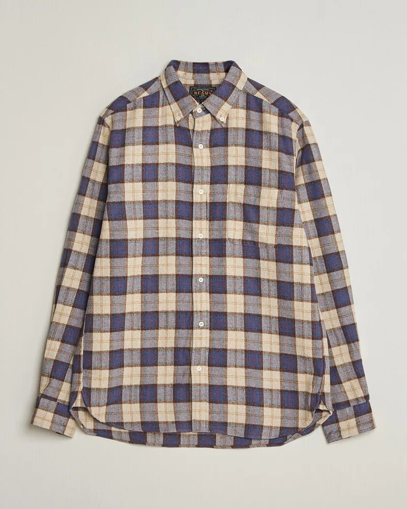 Beams Plus Plaid Button Down Shirt White/Blue Blau