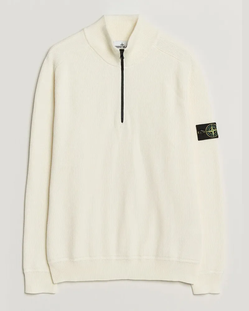 Stone Island Ribbed Soft Organic Cotton Half-Zip Ivory Weiß