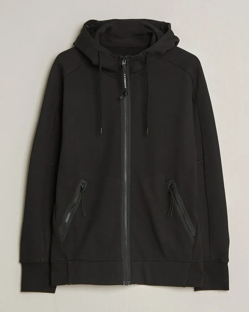 C.P. Company Diagonal Raised Fleece Full Zip Goggle Hoodie Black Schwarz