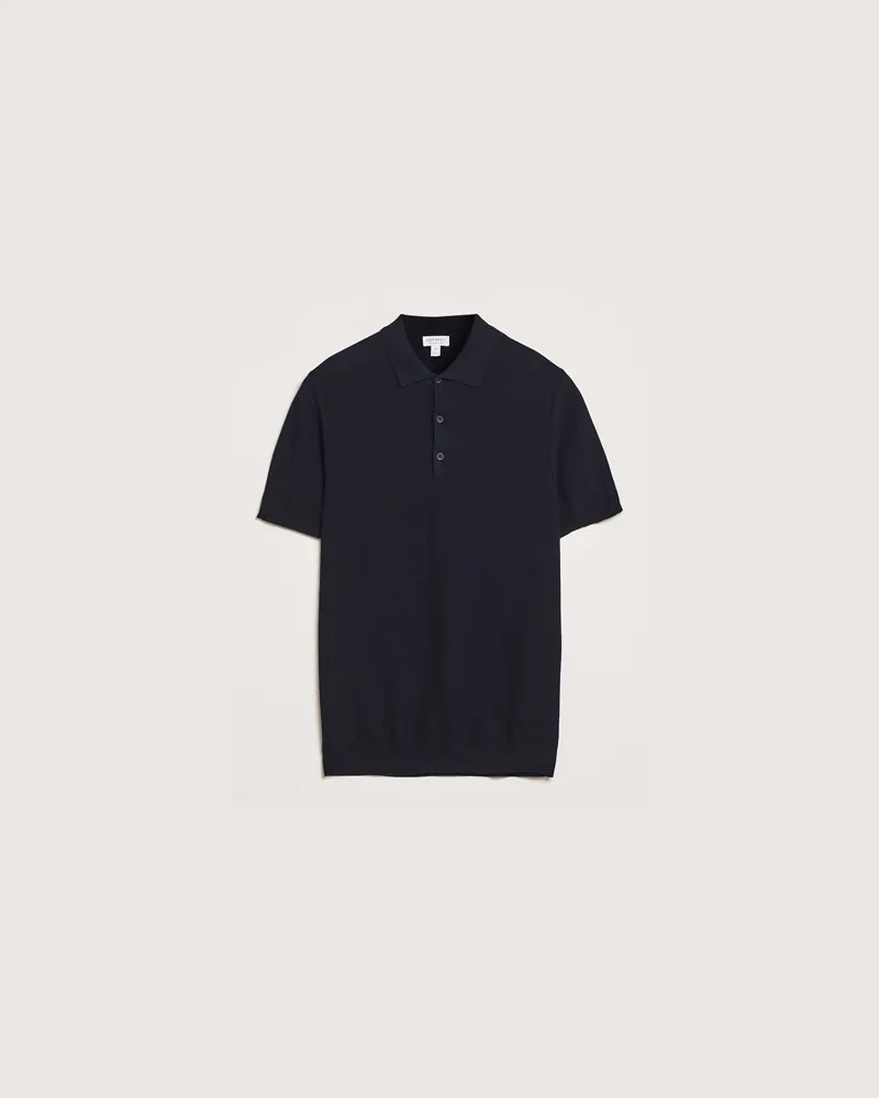 Sunspel Fine Texture Polo Navy Blau