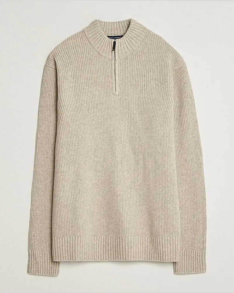 Charles Tyrwhitt Chunky Merino Zip Neck Oat Beige
