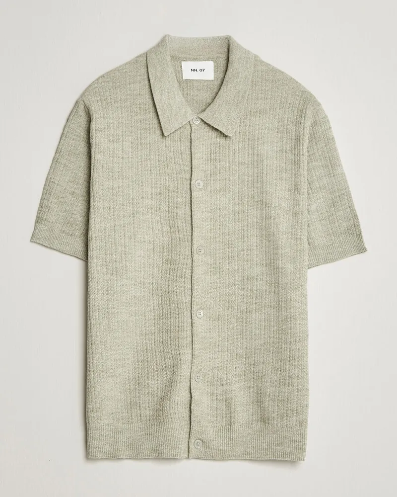 NN 07 Nolan Knitted Short Sleeve Shirt Sage Green Grün