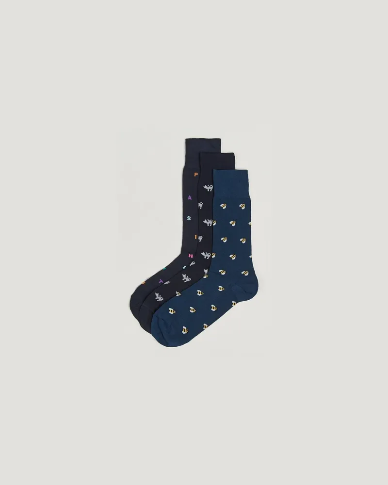 Paul Smith 3-Pack Printed Sock Navy Blau