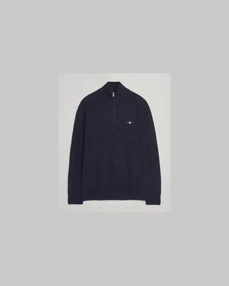 Gant Cotton/Merino Ribbed Half Zip Evening Blue Blau