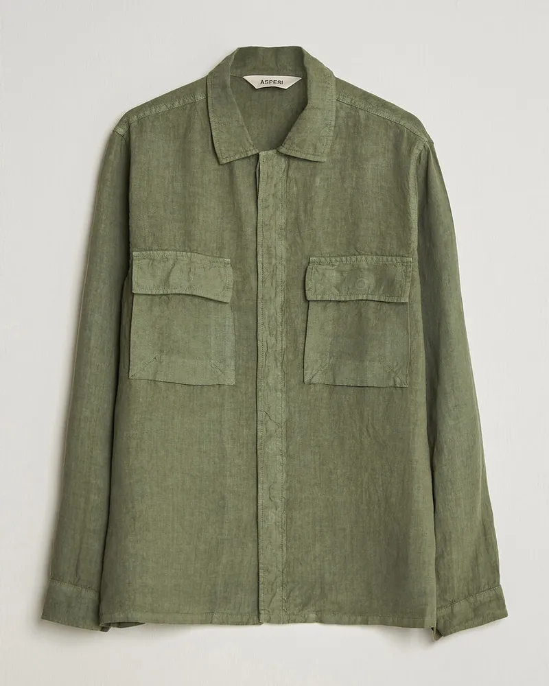 ASPESI Linen Overshirt Military Grün