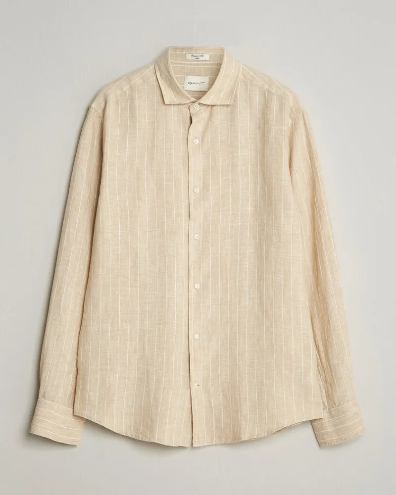 Gant Regular Fit Linen Striped Shirt Oat Beige Beige