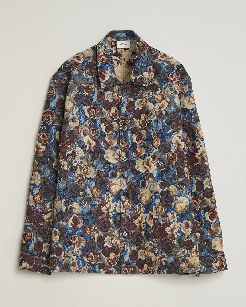 LES DEUX Flower Jaquard Overshirt Blue Multi Mehrfarbig