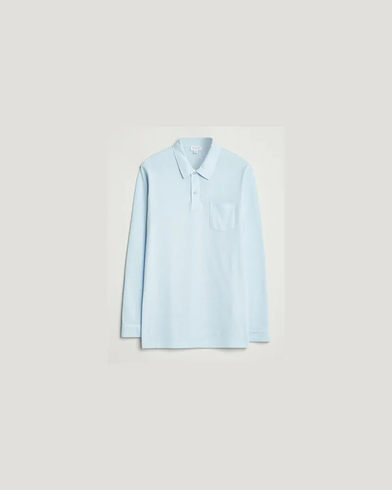 Sunspel Long Sleeve Riviera Polo Shirt Frost Blue Blau