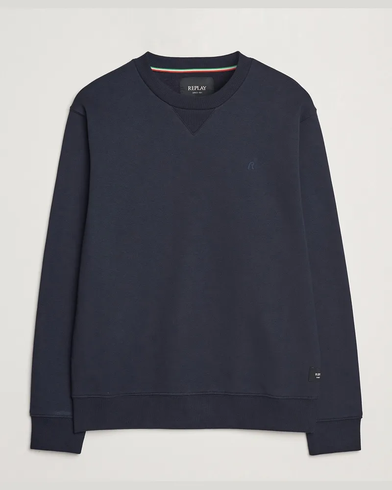 Replay Tonal Logo Crew Neck Sweatshirt Navy Blau