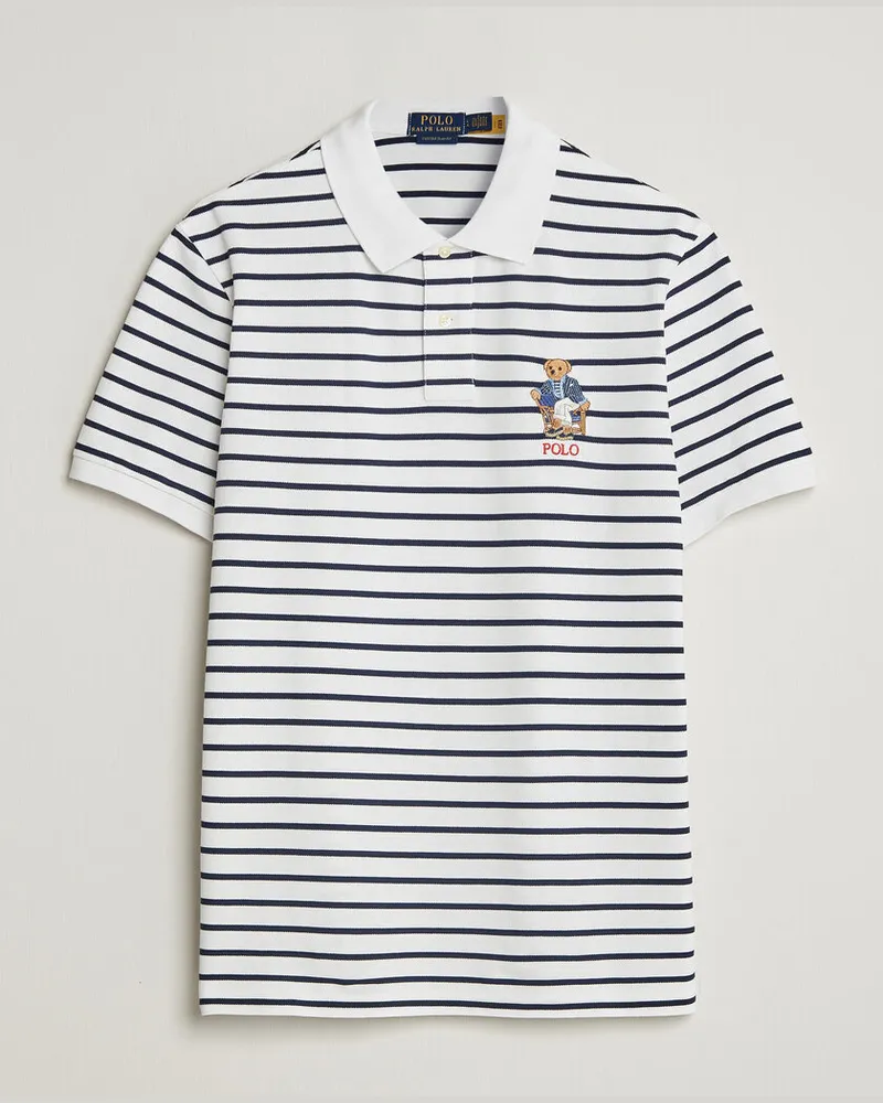 Ralph Lauren Newport Bear Striped Custom Slim Polo White/Navy Weiß