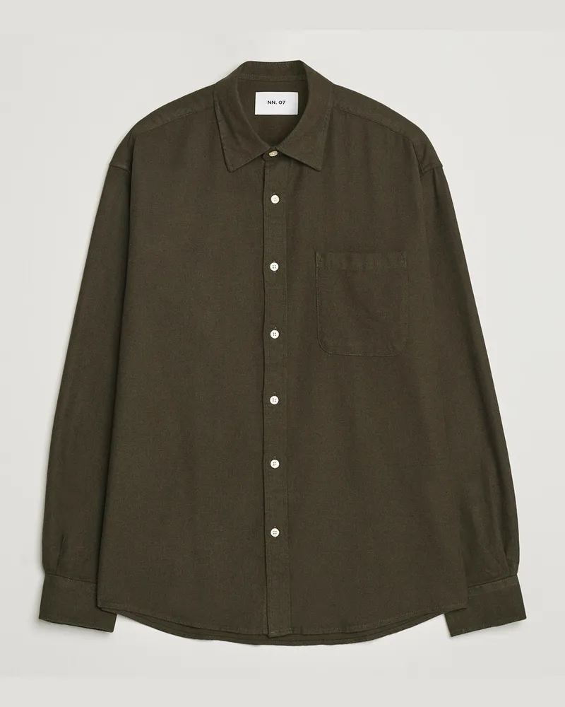 NN 07 Deon Flannel Checked Shirt Dark Army Grün