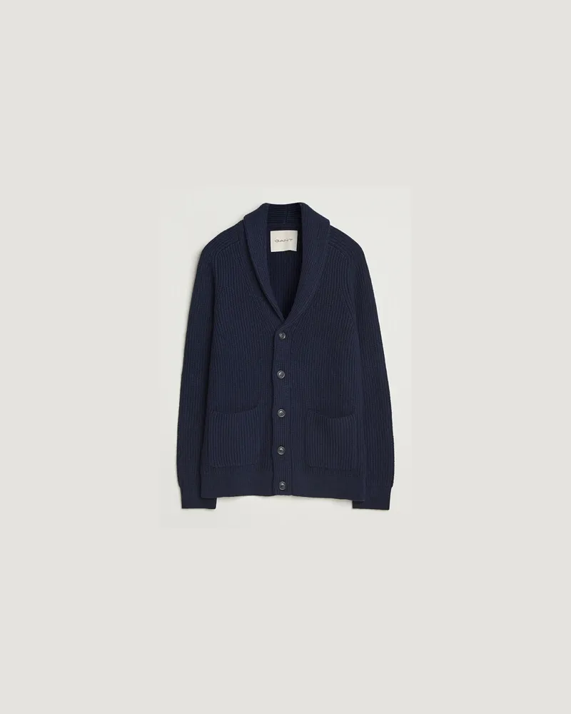 Gant Wool Knitted Shawl Collar Cardigan Evening Blue Blau