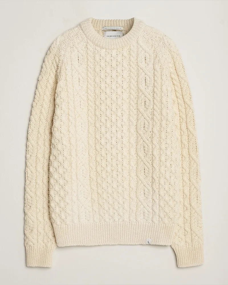 Peregrine Hudson Wool Aran Knitted Jumper Ecru Beige