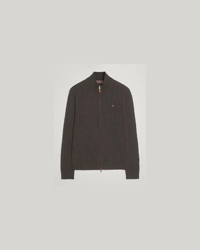 Morris Merino Cable Zip Cardigan Brown Braun