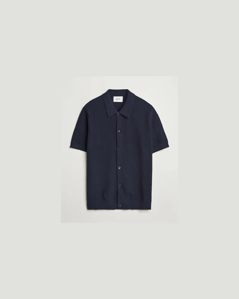 NN 07 Nolan Knitted Short Sleeve Shirt Navy Blue Blau