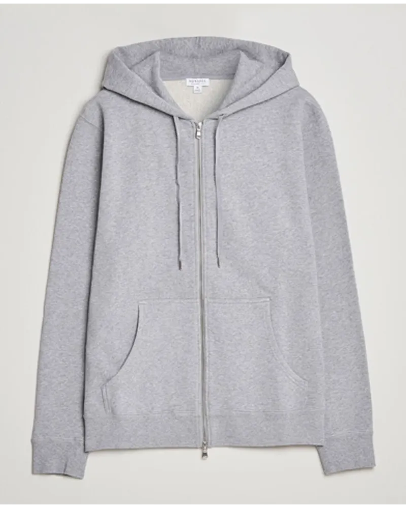 Sunspel Loopback Full Zip Hoodie Grey Melange Grau