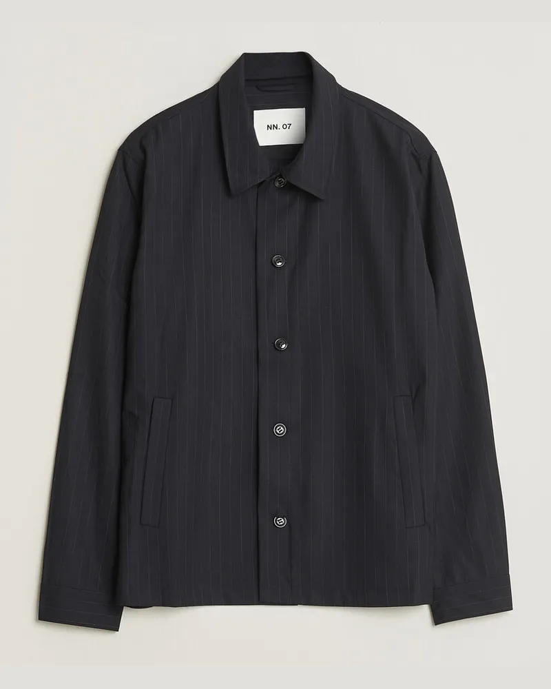 NN 07 Zander Pinstriped Overshirt Navy Blue Blau