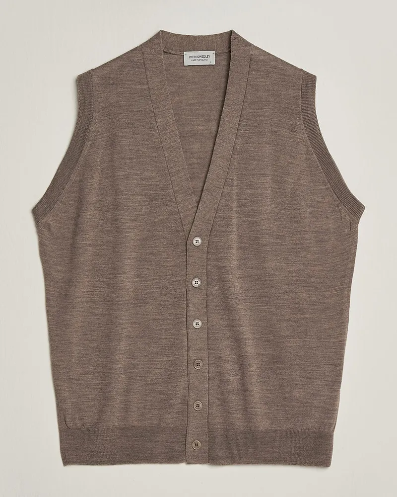 John Smedley Bolton Extra Fine Merino Waistcoat Mushroom Brown Braun