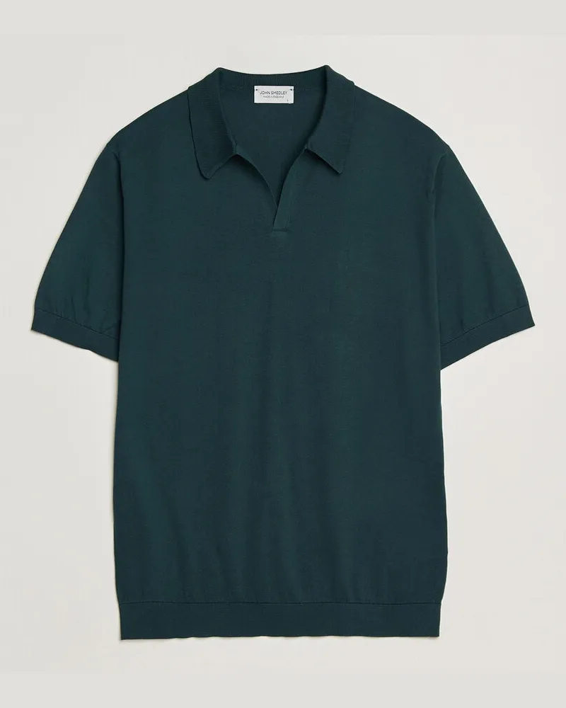 John Smedley Noah Open Collar Sea Island Polo Rainforest Grün