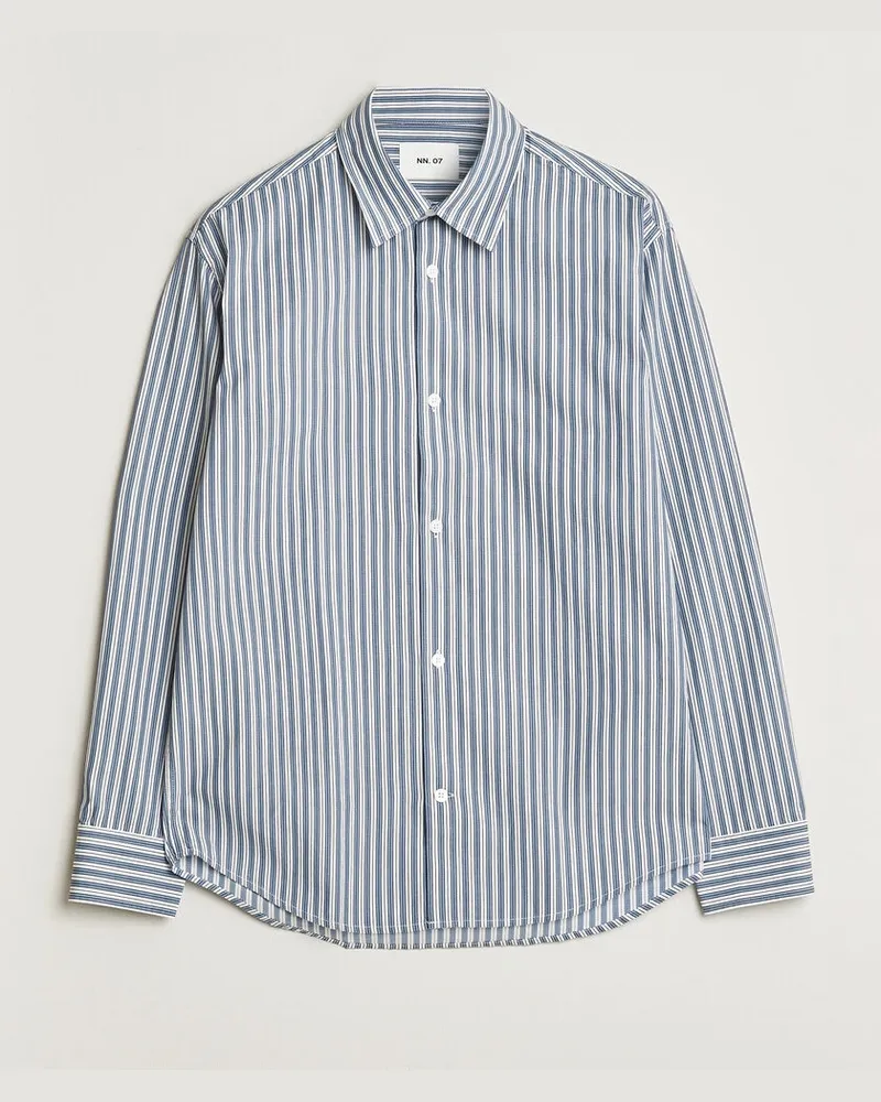 NN 07 Freddy Striped Shirt Sea Spray Green Grün
