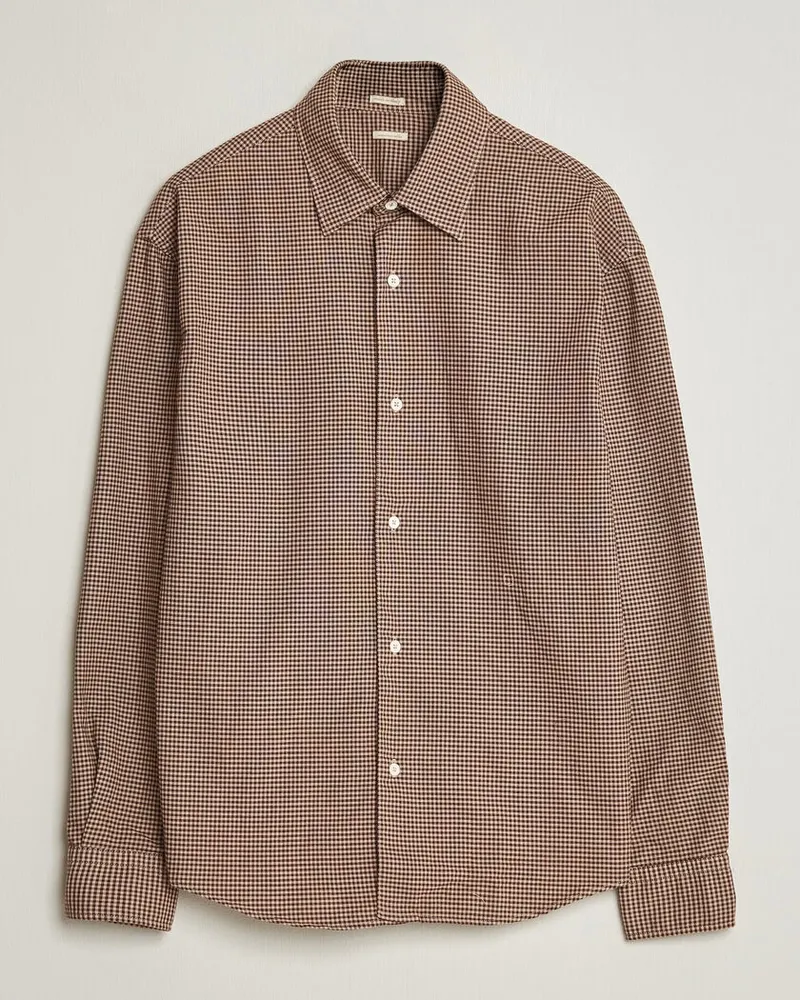 Massimo Alba Boxy Microcheck Shirt Fossil Braun