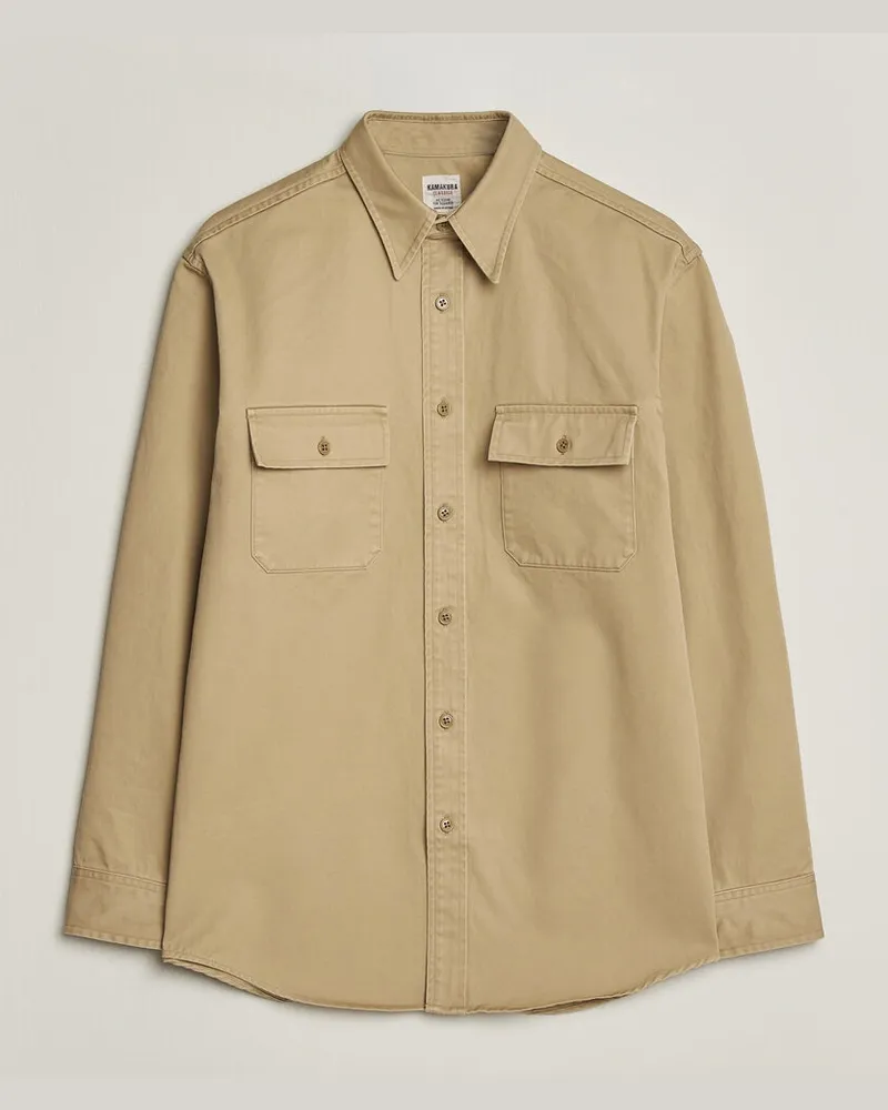 Kamakura Shirts Cotton Twill CPO Overshirt Beige Beige