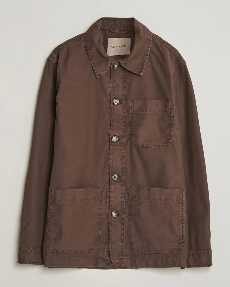 Gant Regular Fit Cotton/Linen Overshirt Rich Brown Braun