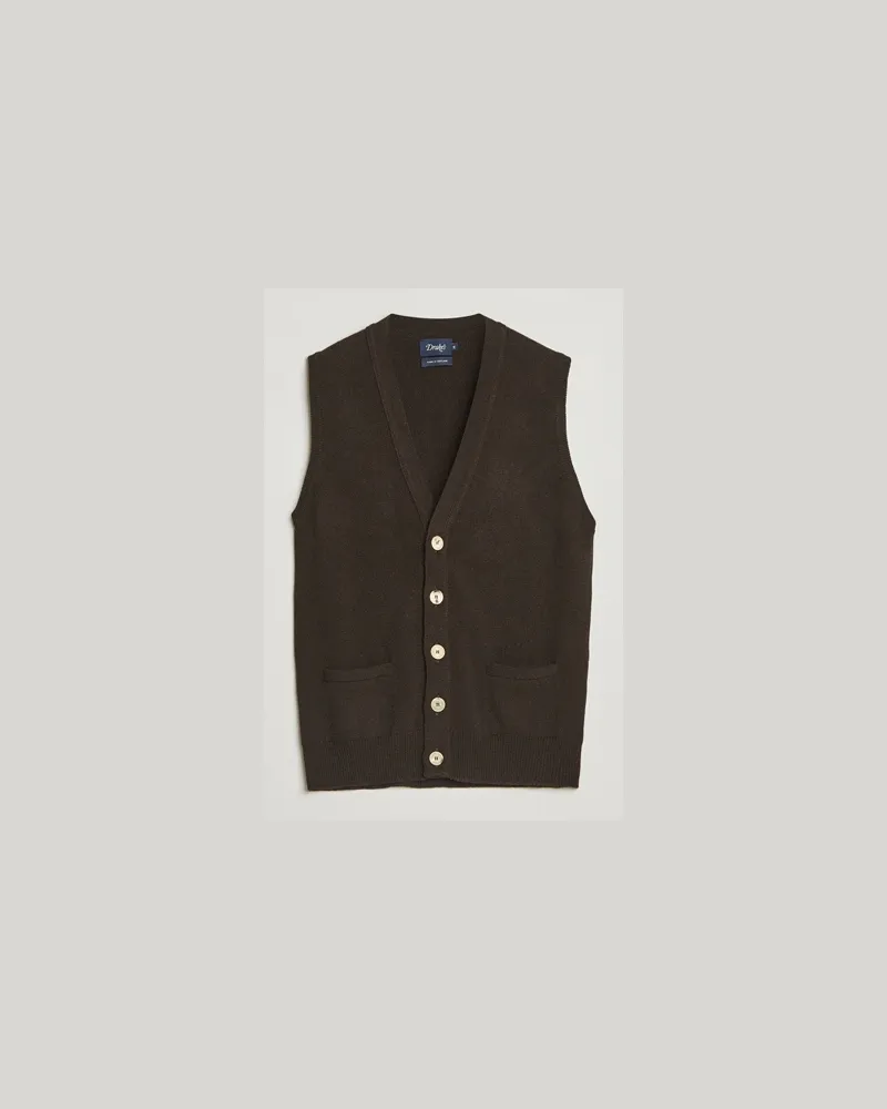 Drake's Drake Lambswool Vest Cardigan Dark Brown Braun