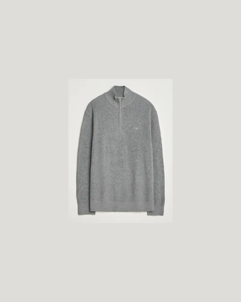 Gant Cotton/Merino Ribbed Half Zip Dark Grey Melange Grau