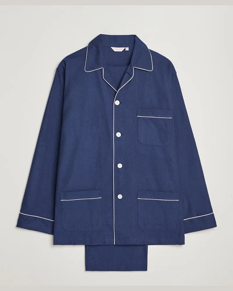 Derek Rose Brushed Cotton Flanell Pyjama Set Navy Blau