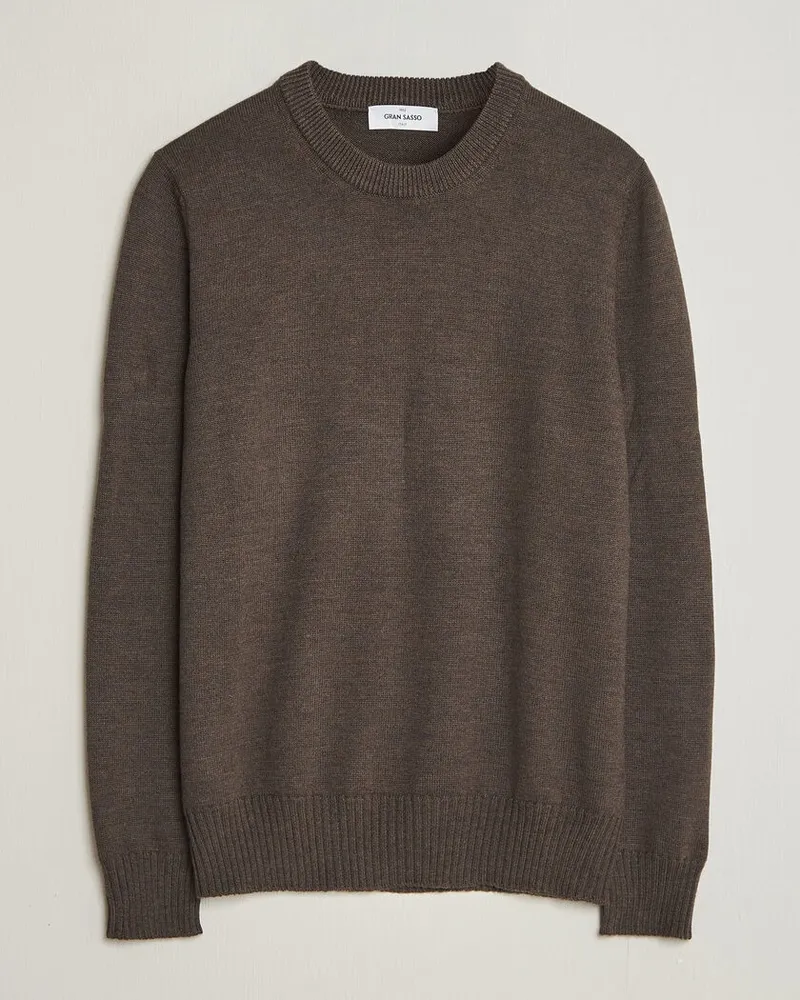 Gran Sasso Merino Knitted Crew Neck Brown Melange Braun