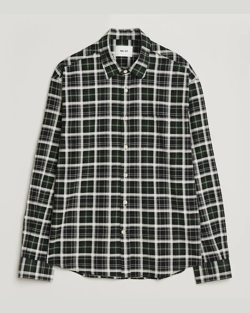NN 07 Deon Cotton Checked Shirt Fern Green Grün
